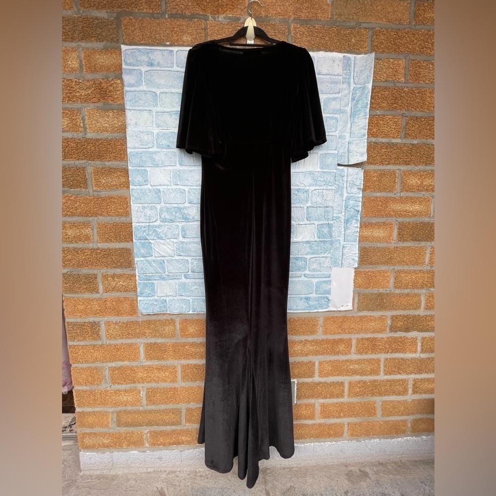 Laura Byrnes 1930s Style Gown black onyx Velvet Pinup Couture Fishtail Sz LARGE - Picture 5 of 10